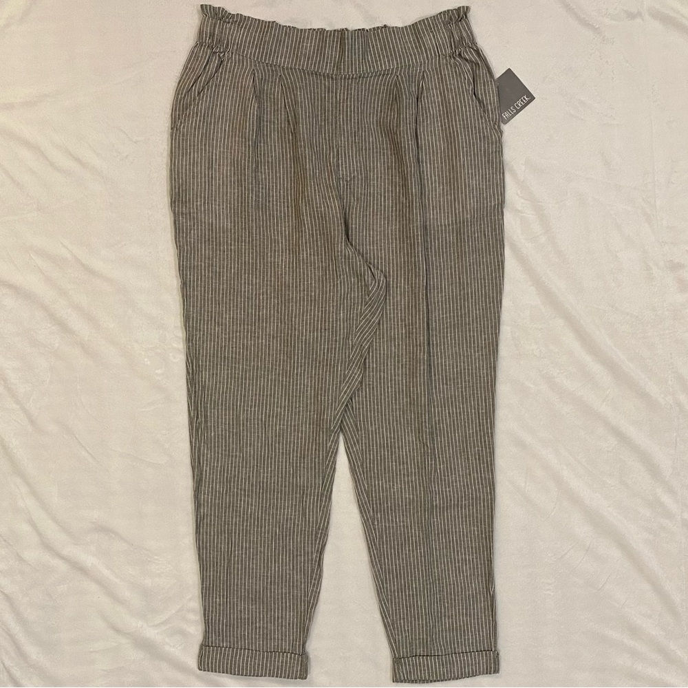 flowy linen pants- striped, tapered, cuffed style